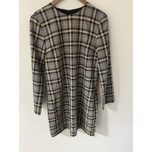 H&M Plaid Sheath Womens Dress Size Small Black Tan Capsule Minimalist Office New